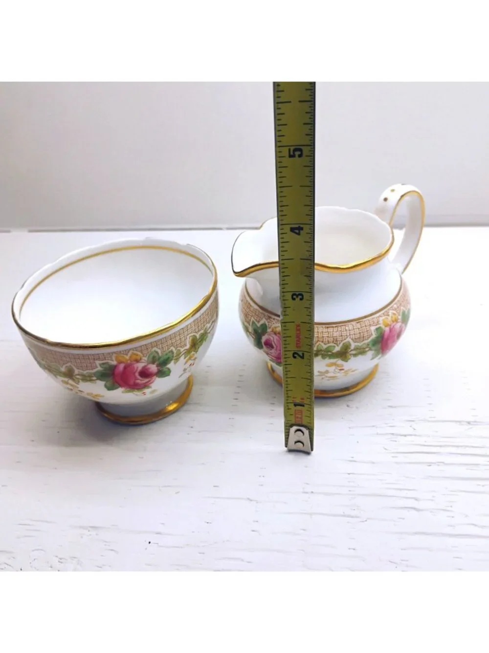 Vtg Collingwoods England Pink Rose Sugar Creamer Pitcher Set